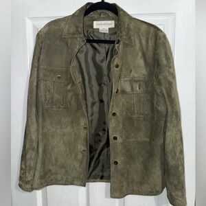 100% Leather Suede Jacket Shacket Womens Size 4 Olive Green Jones New York